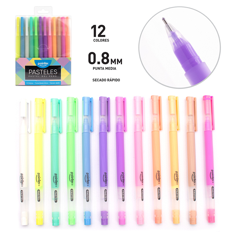 BOLIGRAFOS TINTA GEL PASTEL (12 PZAS.)
