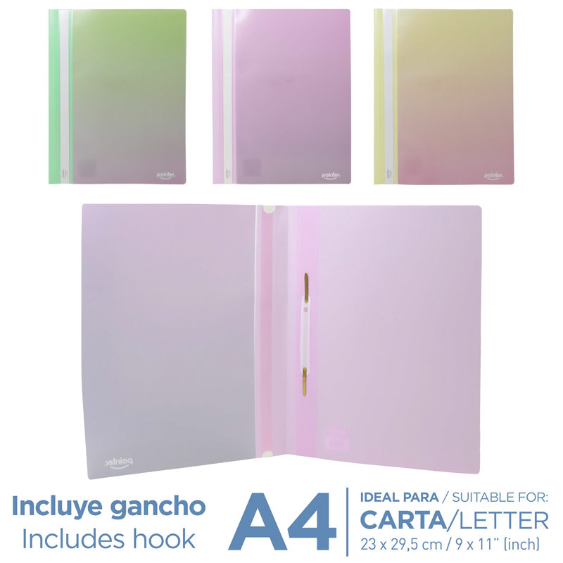 CARPETA PLASTICA CON GANCHO x3PZS - CARTA 23x29,5Cm