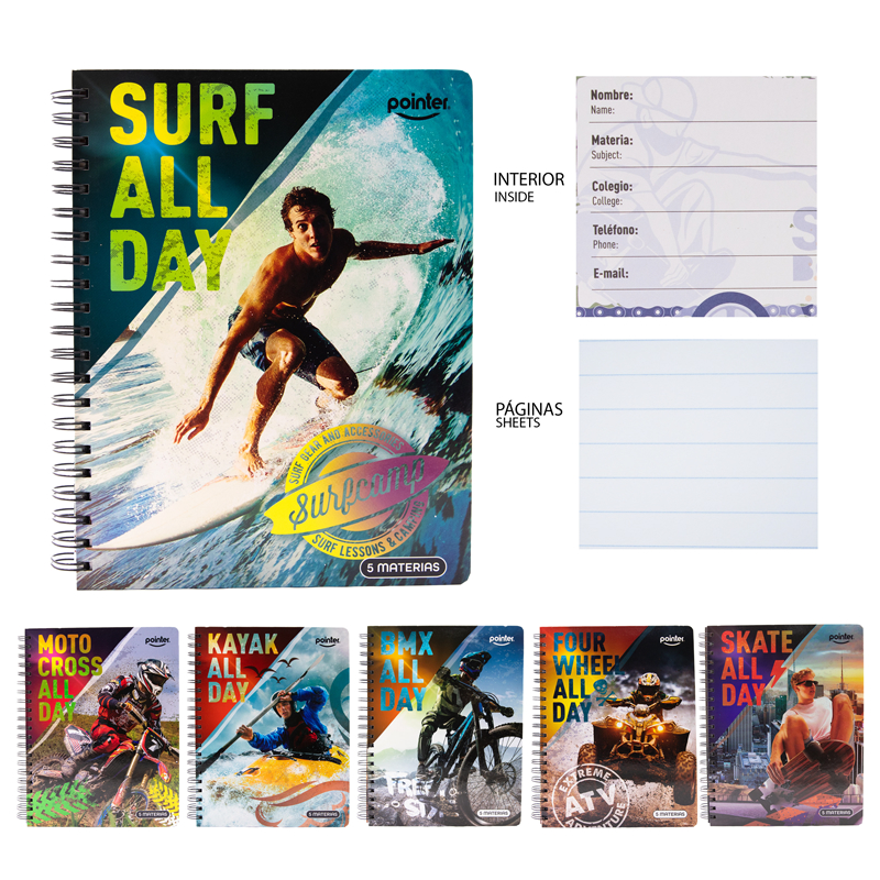 LIBRETA ESPIRAL 5 MATERIAS x165 HOJAS