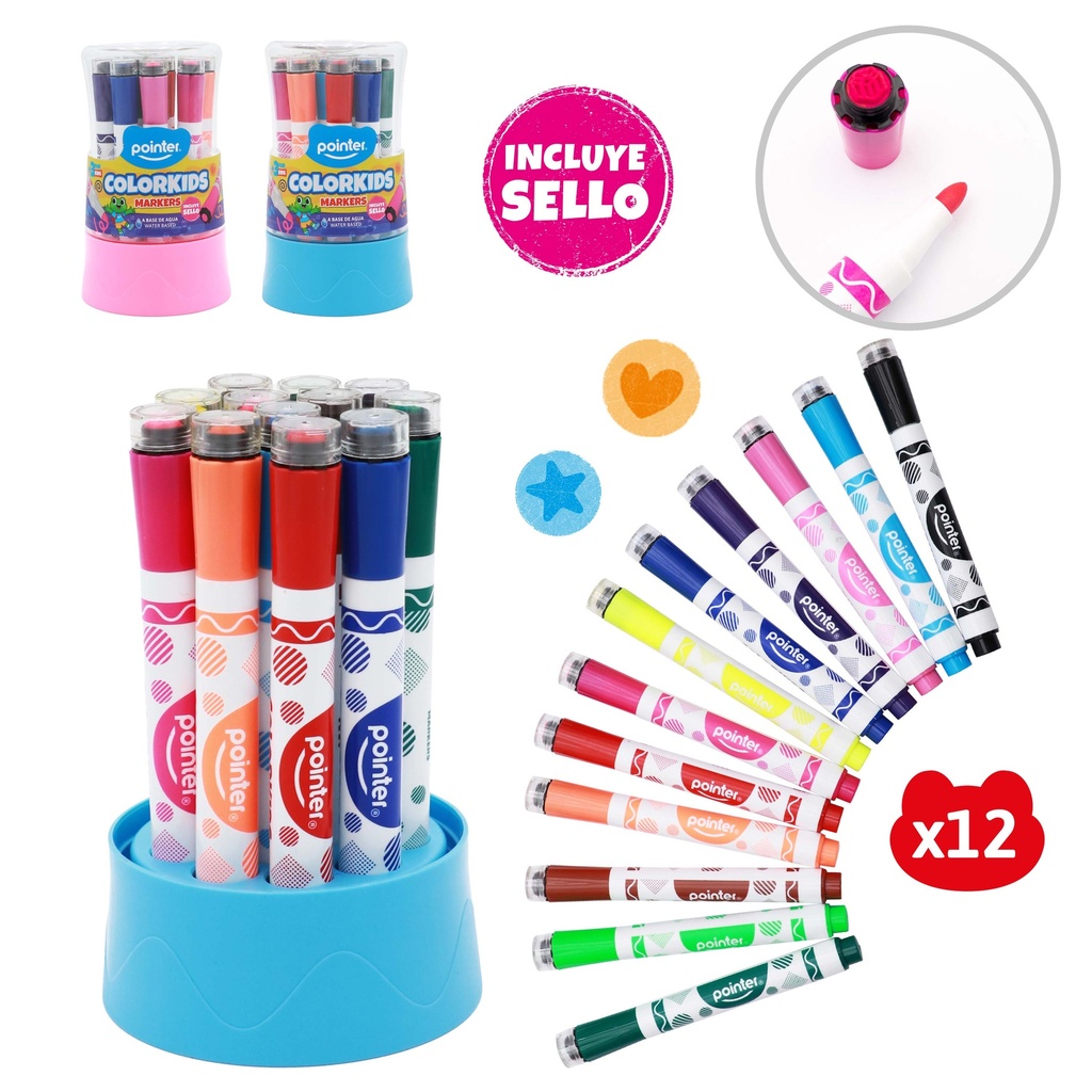 SET DE MARCADORES CON SELLOS x12 COLORES