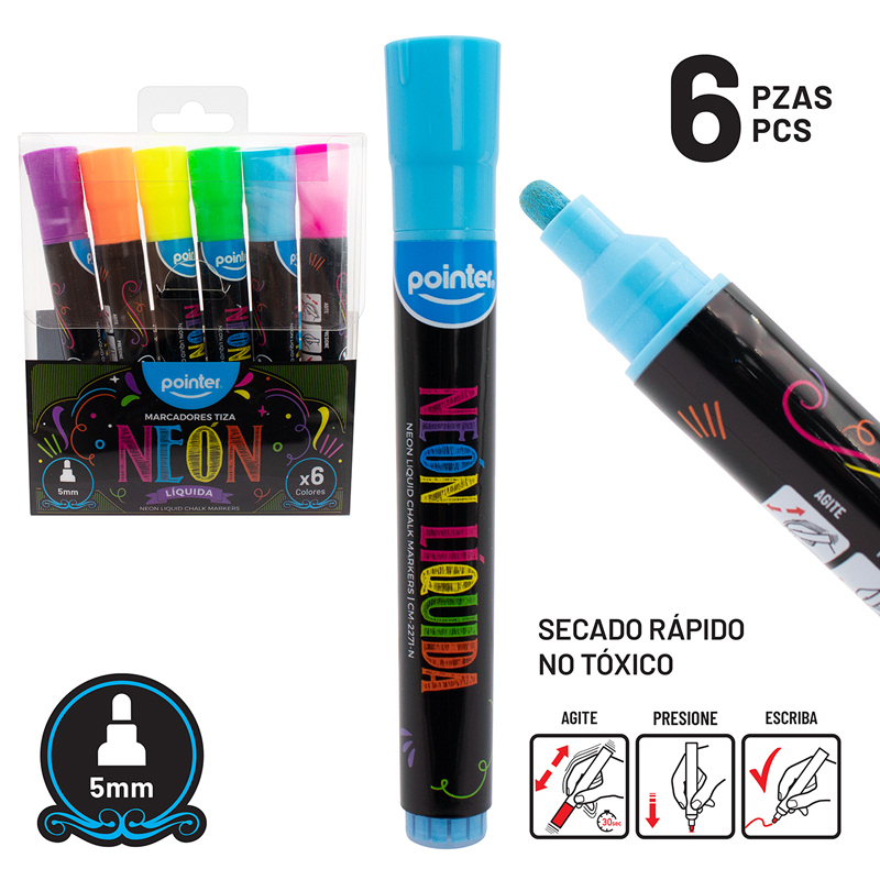 MARCADORES DE TIZA NEON x 6