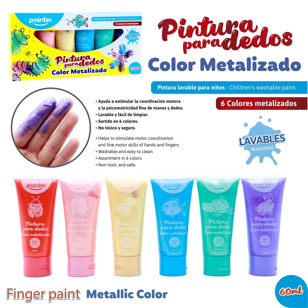 PINTADEDOS METALICOS 60ml x 6 COLORES (METALIZADA)