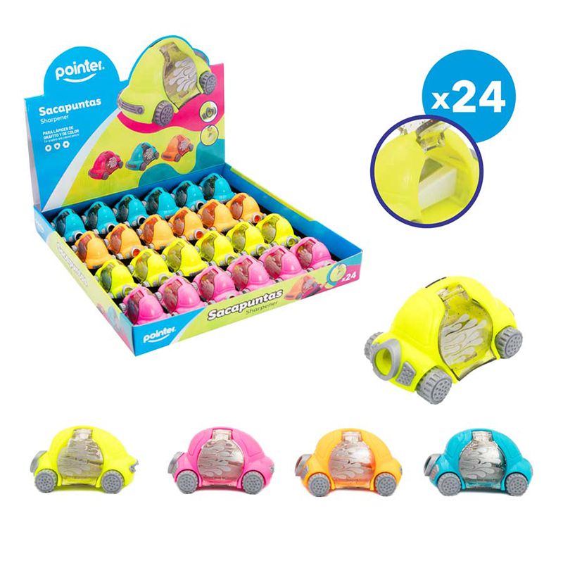 SACAPUNTAS PLASTICO CON DEPOSITO (CARROS)