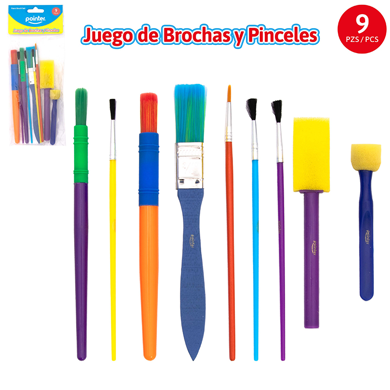 SET DE PINCELES Y BROCHAS x9 pzas