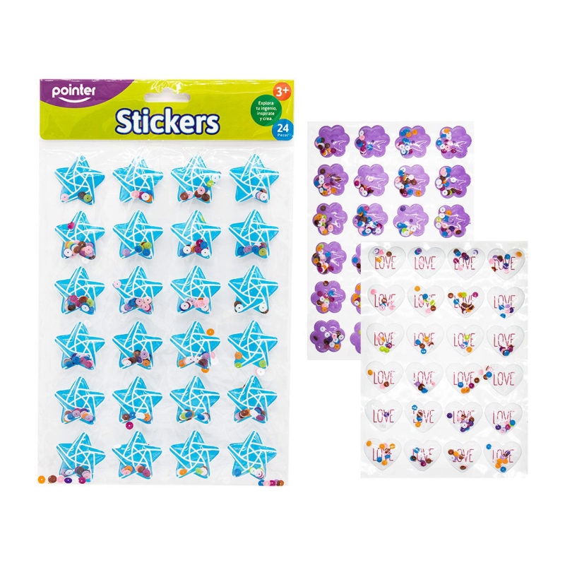STICKERS DECORATIVOS CON LENTEJUELAS x24PZAS