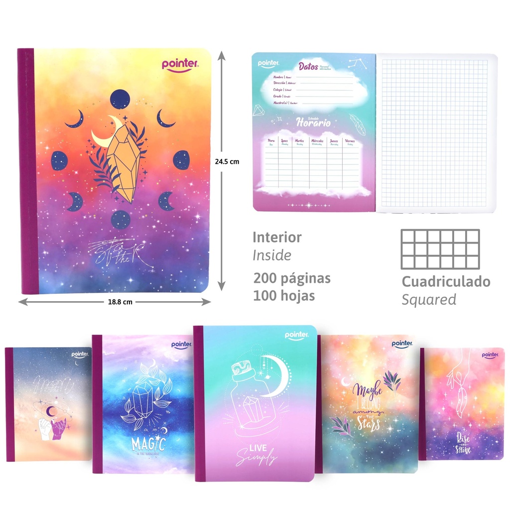 CUADERNO COSIDO CUADRITOS 200 PAGINAS (ASTRONOMIA)