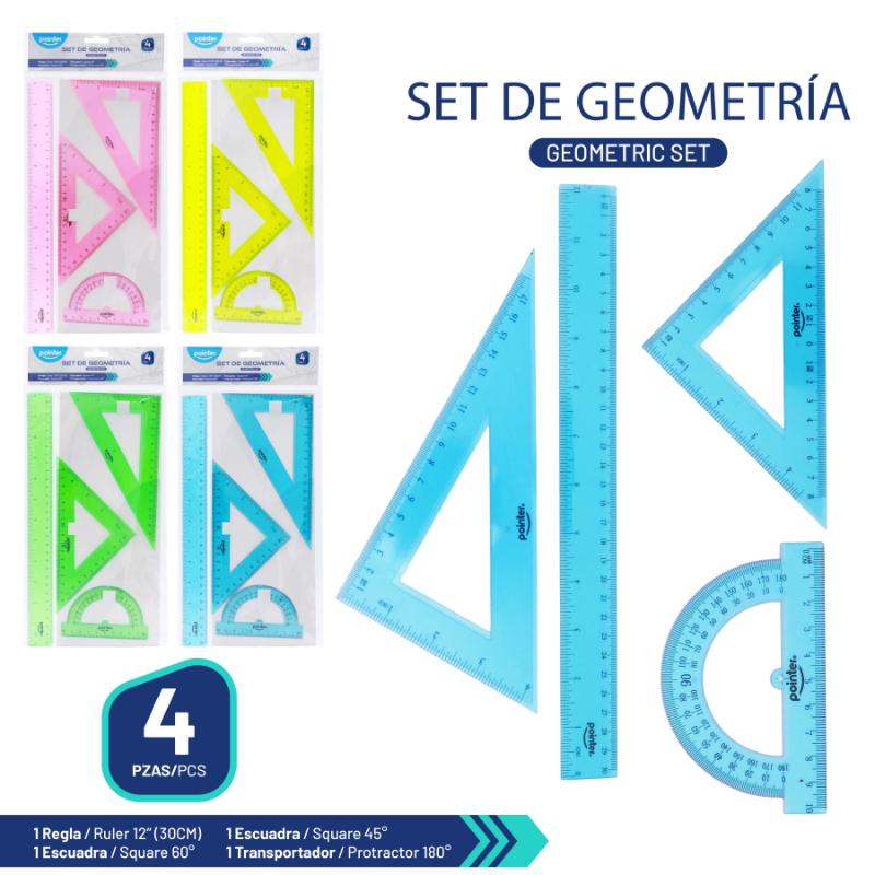 SET DE REGLAS GEOMETRICAS 30 CM - 4 PIEZAS