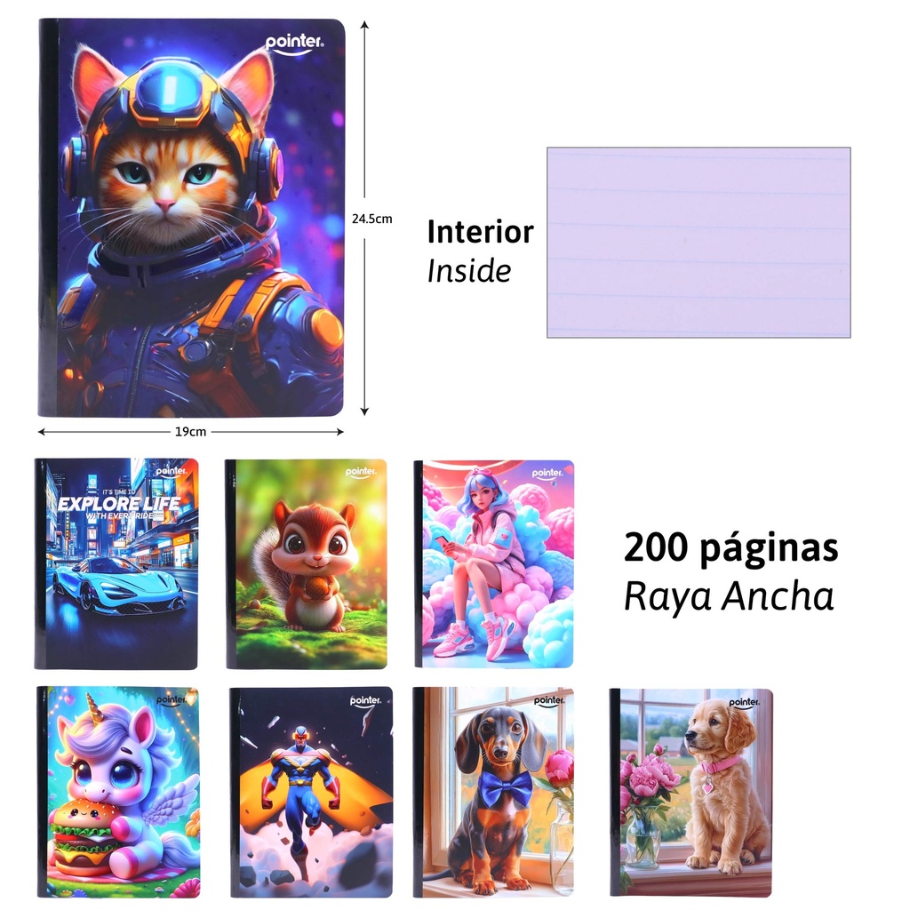 CUADERNO COSIDO RAYA ANCHA 200 PAGINAS