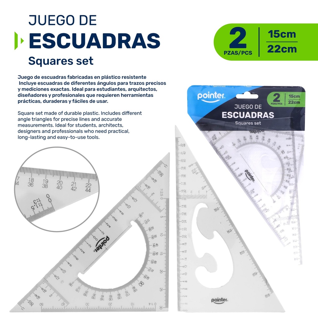 JUEGO DE ESCUADRAS 15 Y 23 cm