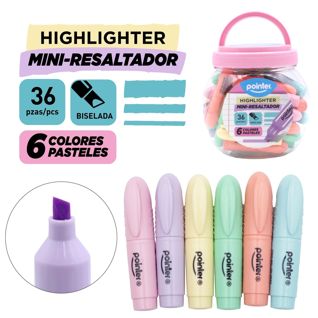 MINI RESALTADOR PASTEL 36 PIEZAS