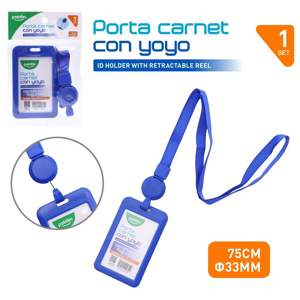 PORTA CARNET CON CINTA Y YOYO - AZUL