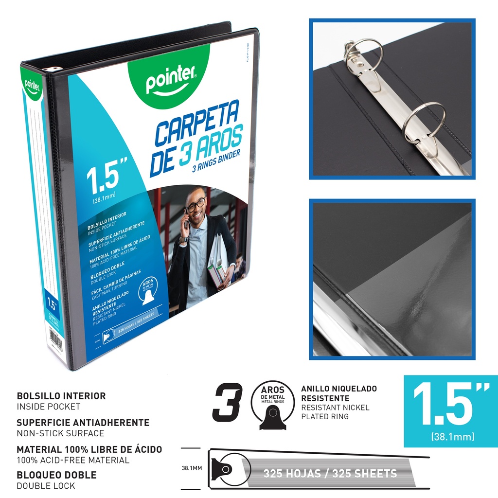 CARPETA NEGRA 3 AROS 1.5"