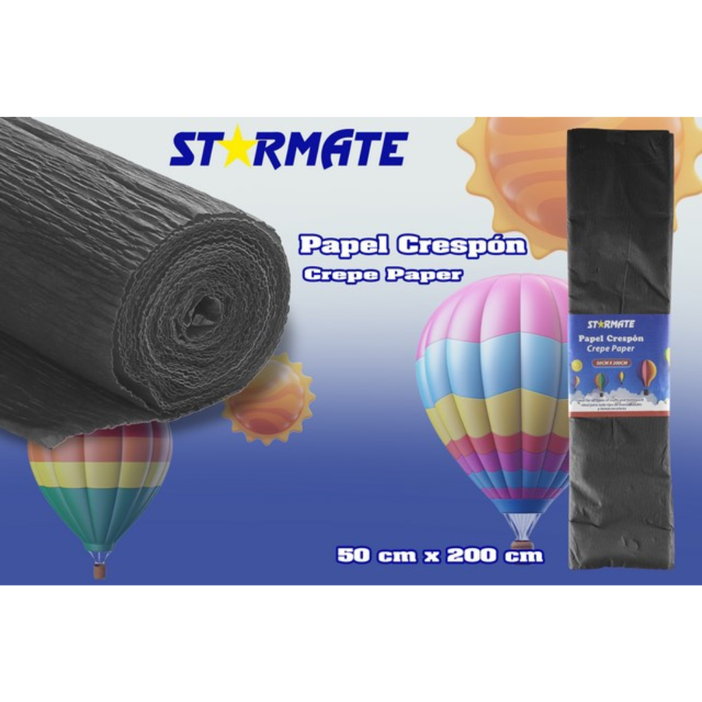 PAPEL CRESPON 50X200CM NEGRO