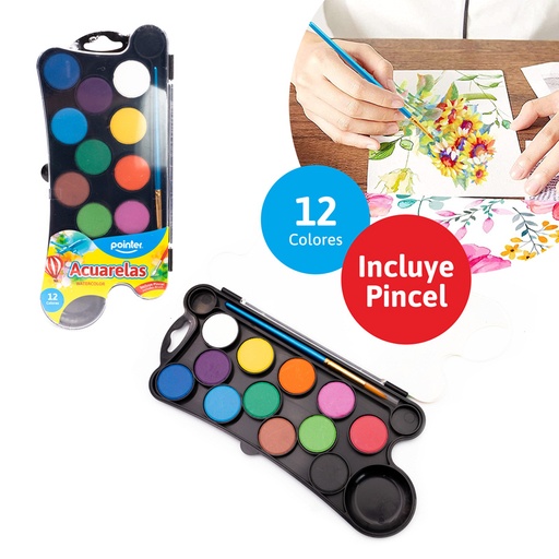 [WCC-1940-12] ACUARELA POINTER  x12 INCLUYE PINCEL