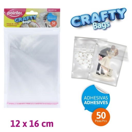 [OB-1612] BOLSAS DE CELOFAN ADHESIVAS x50PZAS - 12x16CM