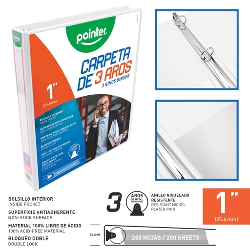 [FLJG-P-1-W] CARPETA 3 AROS 1" - BLANCA