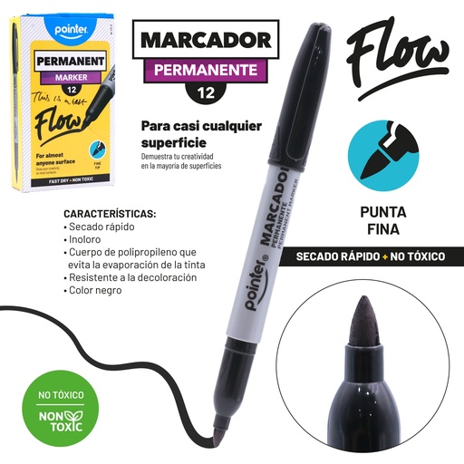 [MK-1712-N] MARCADOR FLOW PERMANENTE NEGRO