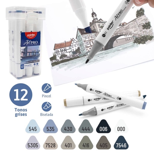 [AHC-12-GR] MARCADORES DOBLE PUNTA X12 