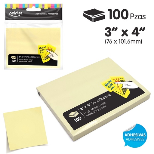 [NT-341100] NOTAS ADHESIVAS 3" x 4" AMARILLO