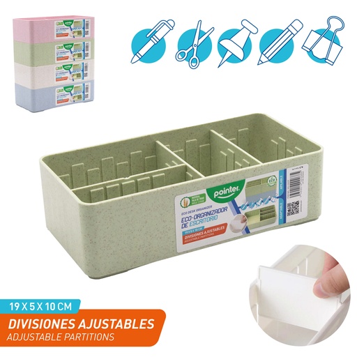 [DO-23237] ECO-ORGANIZADOR DE ESCRITORIO - 19x5x10Cm (DIVISIONES AJUSTABLES)