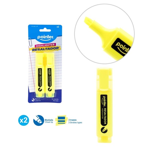 [FP-6021-2P] RESALTADOR FLUORESCENTE GRUESO - AMARILLO x2PZS