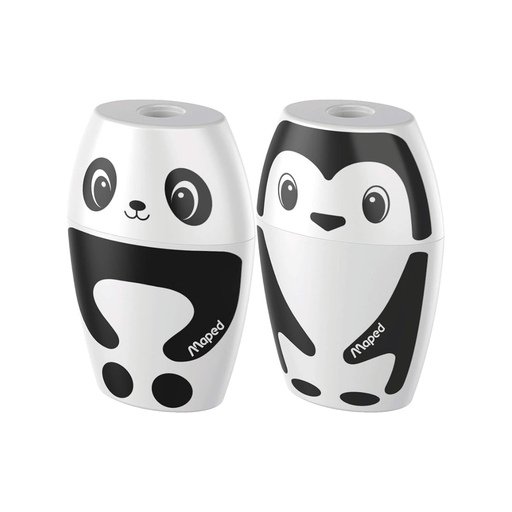 [034014] SACAPUNTA CON DEPÓSITO SHAKKY 1 ORIFICIO PANDA Y PINGÜINO