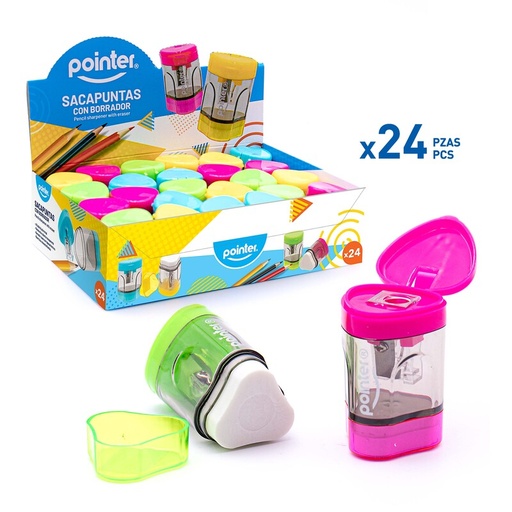 [SH-1630] SACAPUNTAS PLASTICO CON DEPOSITO Y BORRADOR