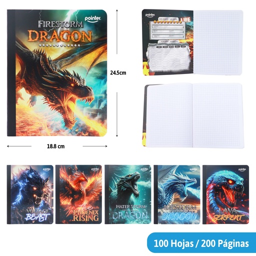 [COS-23-SQ] CUADERNO COSIDO CUADRITOS 200 PAGINAS (DRAGON)