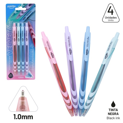 [HBP-2492-4B] BOLIGRAFO HIBRIDO TINTA NEGRA 1.0 mm 4 PIEZAS