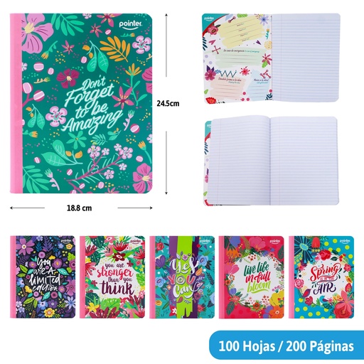 [COS-29] CUADERNO COSIDO A4 RAYA ANCHA x100 HOJAS (FLORES)