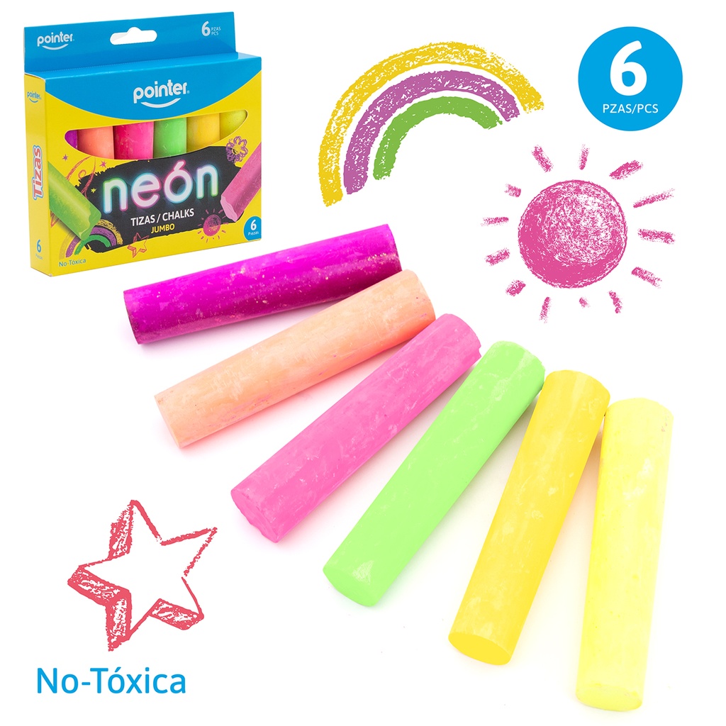 TIZAS JUMBO NEON x 6 PZAS.