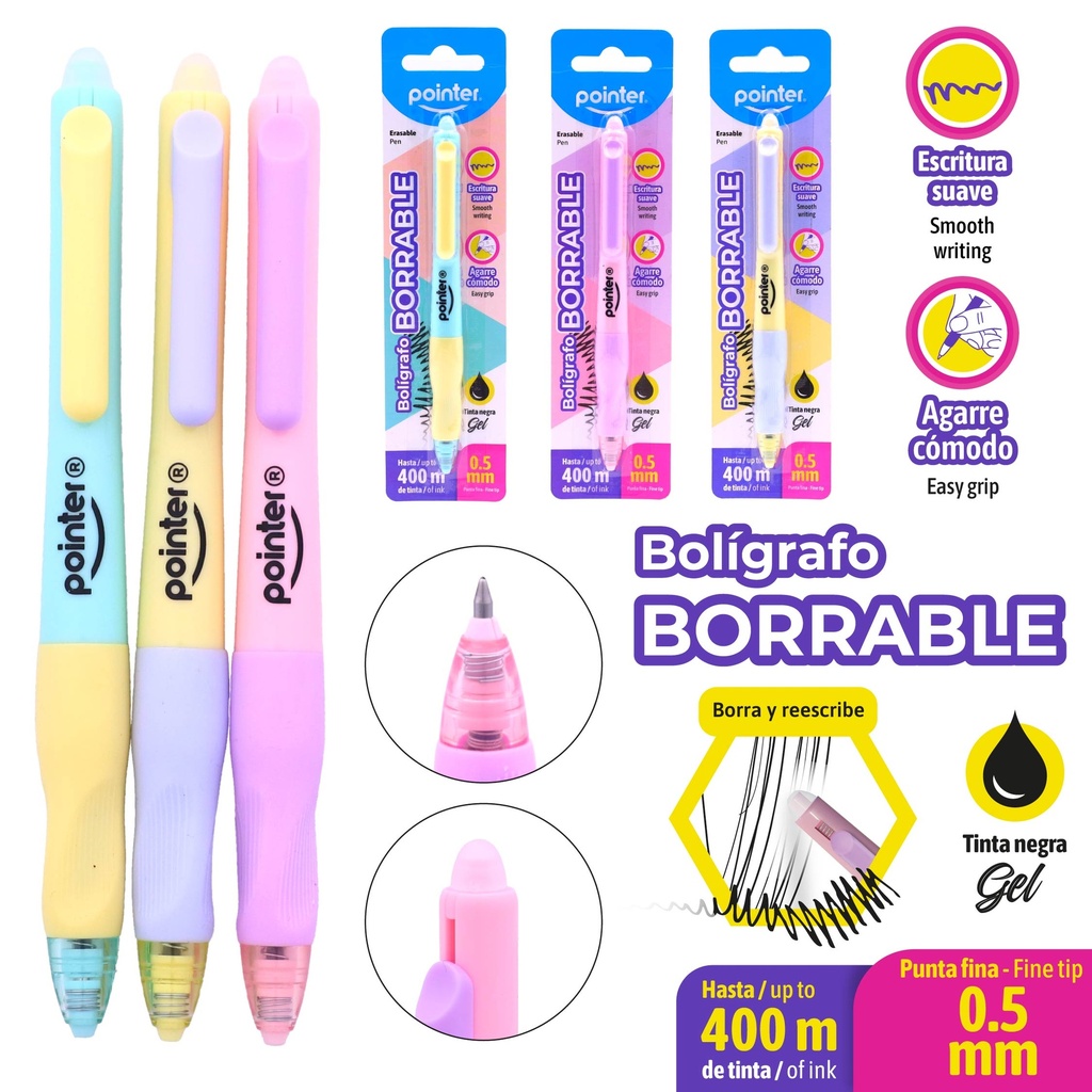 BOLIGRAFO BORRABLE PASTEL GEL NEGRO 0.5MM UNIDAD