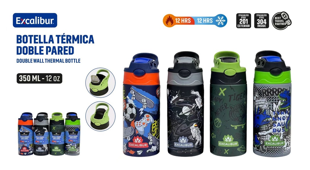 BOTELLA TERMICA DOBLE PARED ACERO INOXIDABLE 350 ML