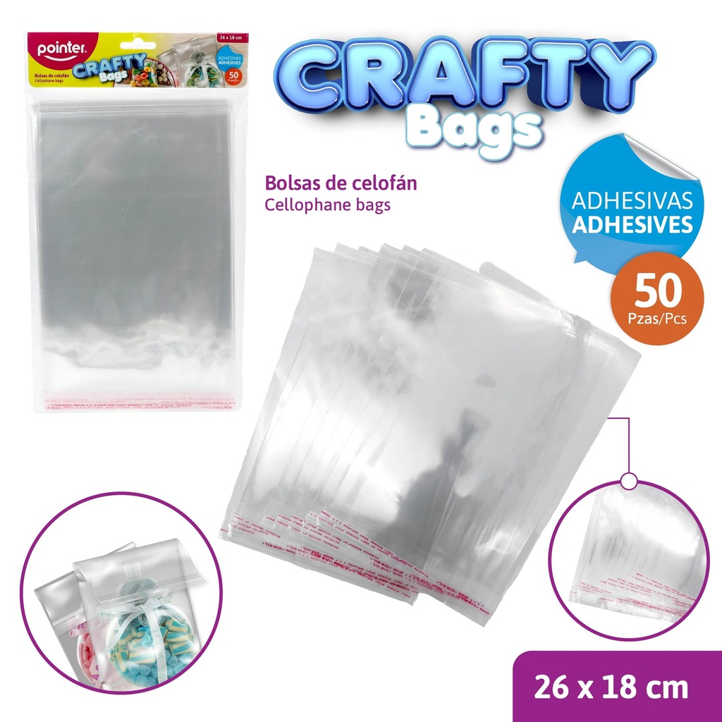 BOLSAS CELOFAN ADHESIVAS 26X18CM 50PZAS