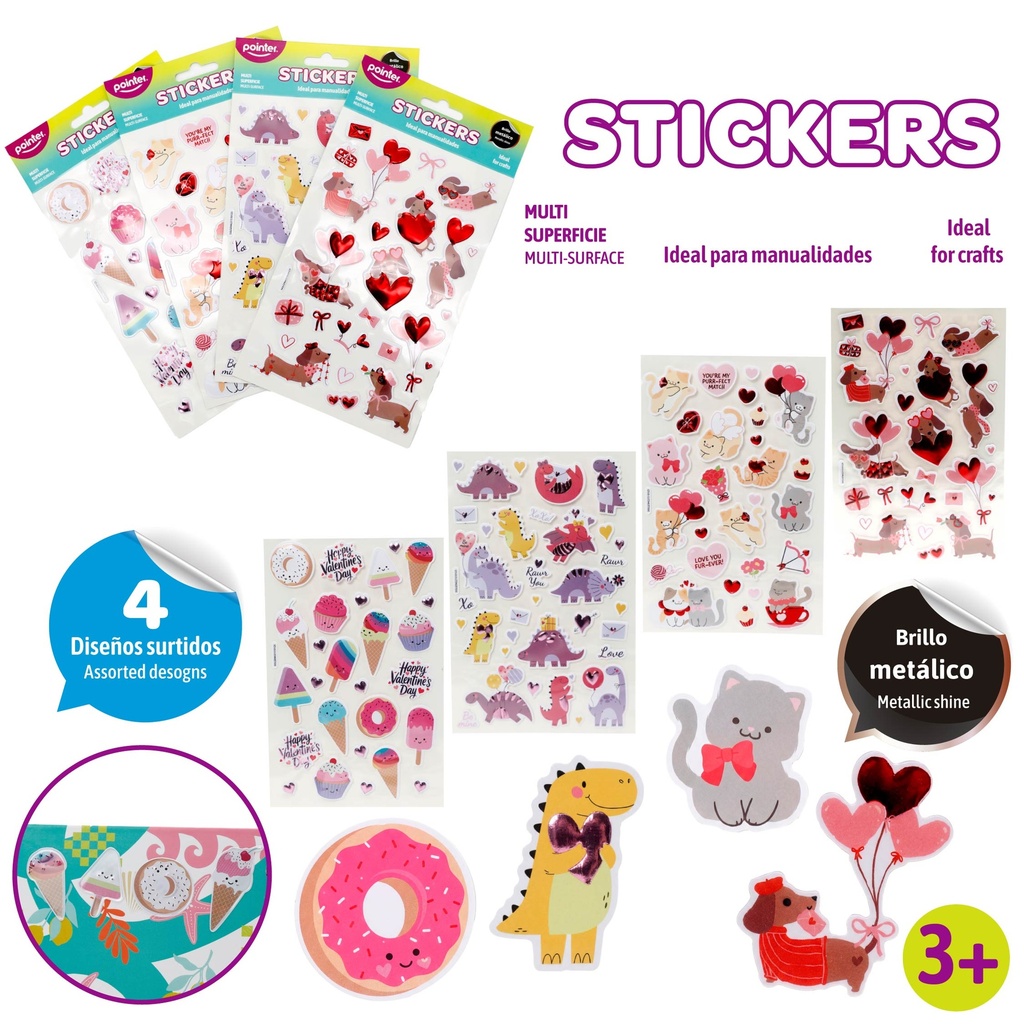 STICKERS BRILLO METALICO 4 DISEÑOS SURTIDOS