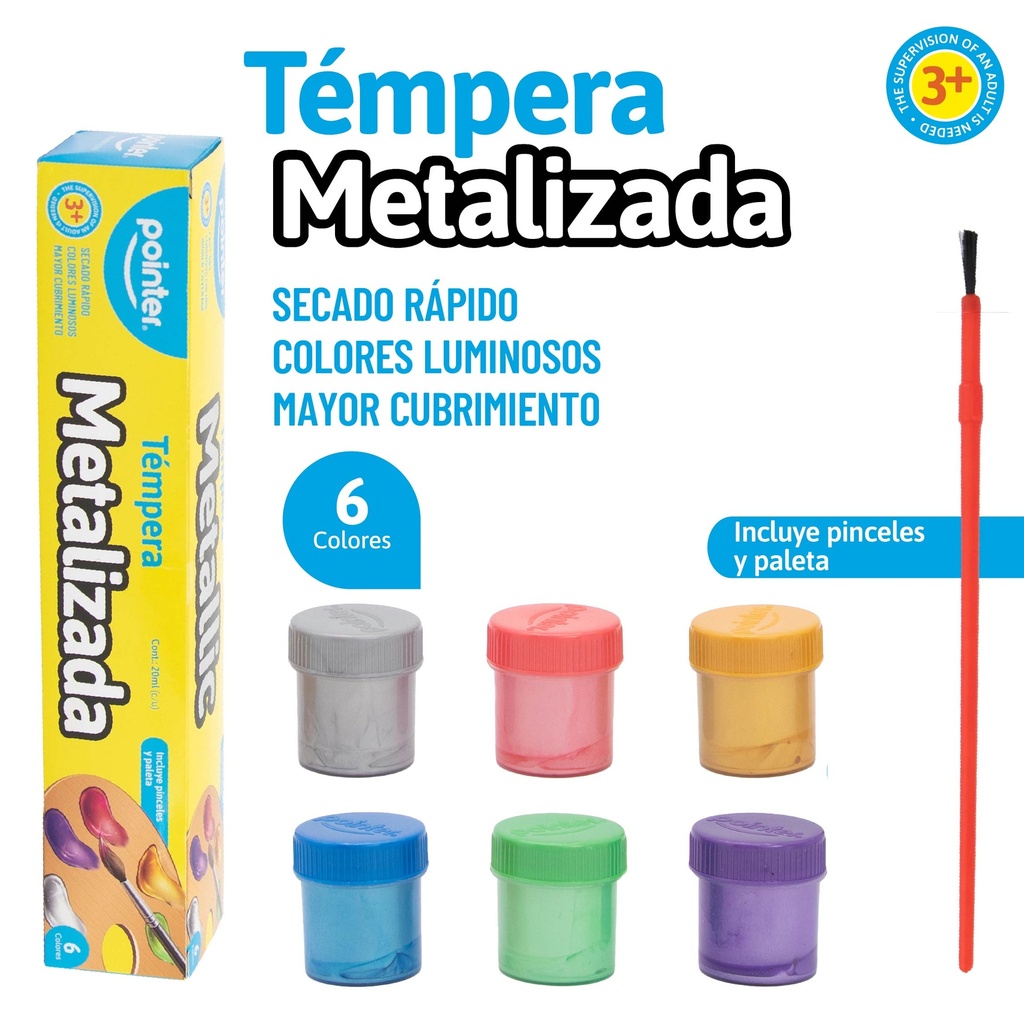 TEMPERA METALIZADA 6 COLORES CON PINCEL