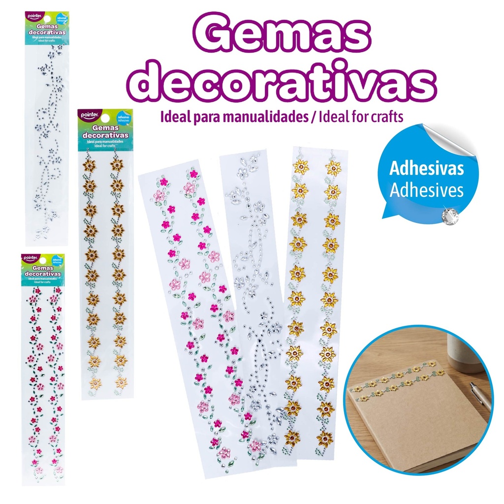 GEMAS DECORATIVAS ADHESIVAS TIRAS FLORES