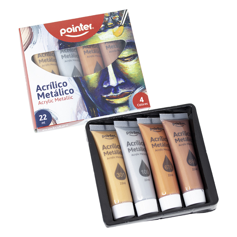 PINTURA ACRILICA METALICA 22ML x4 TONOS