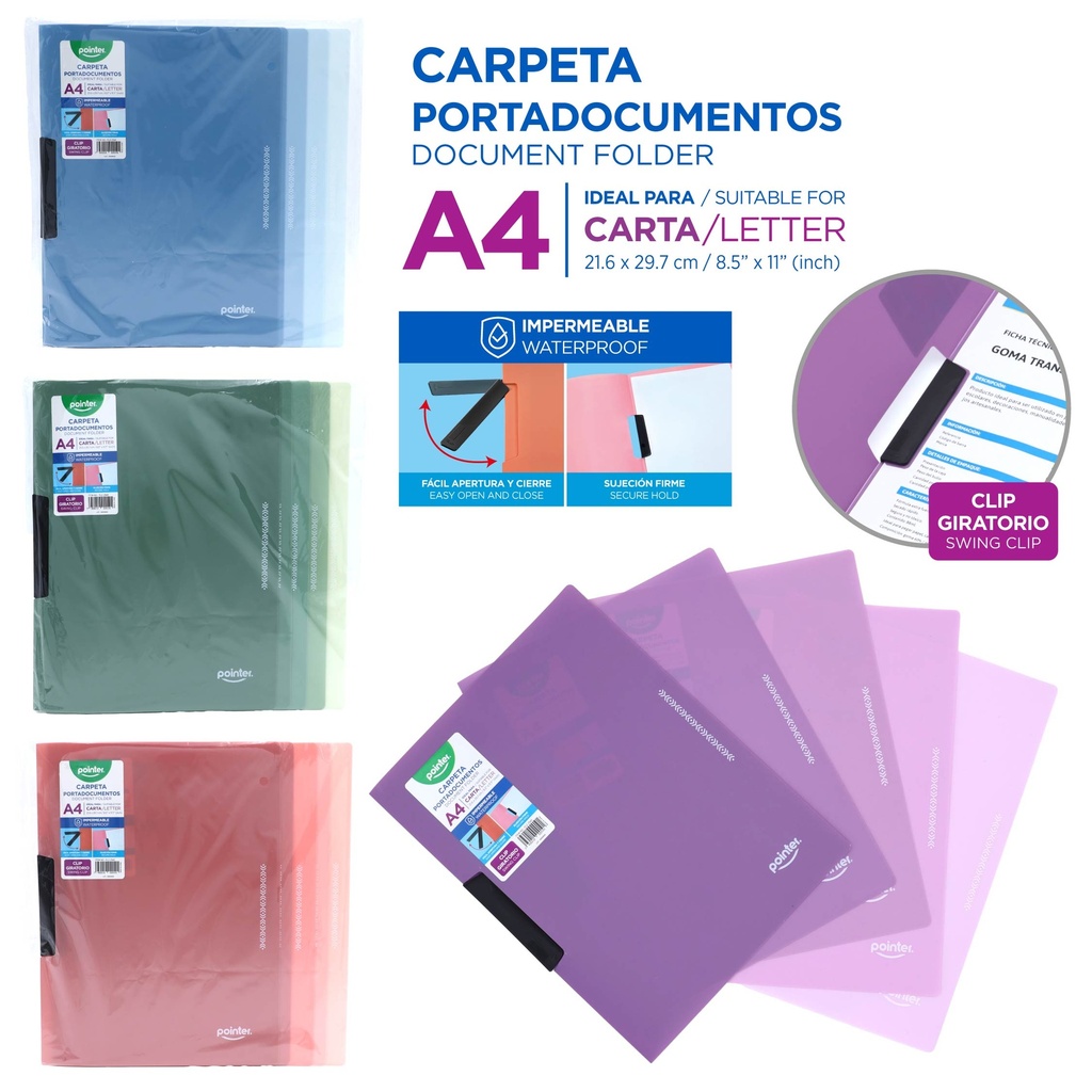 CARPETA PLASTICA CON CLIP GIRATORIO