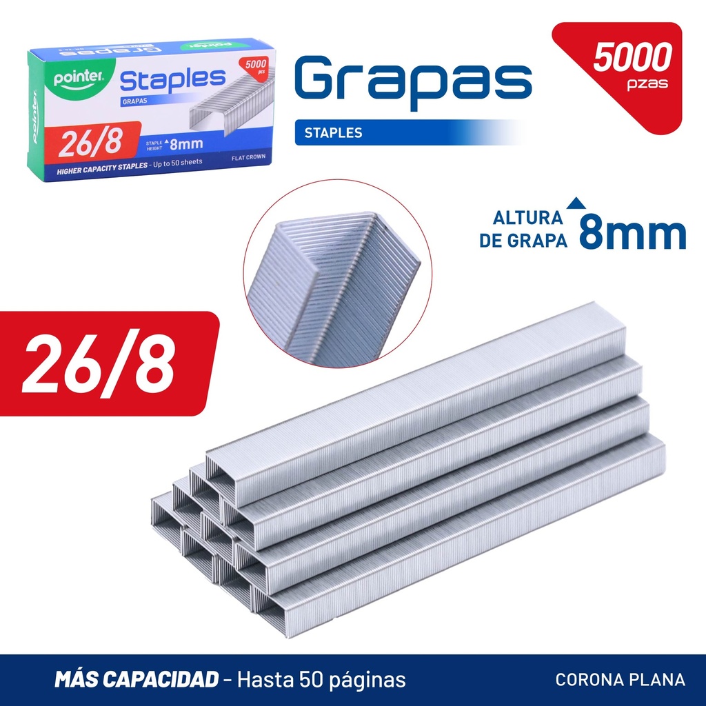 GRAPAS 26/8 8MM X5000 HASTA 50 PAGINAS