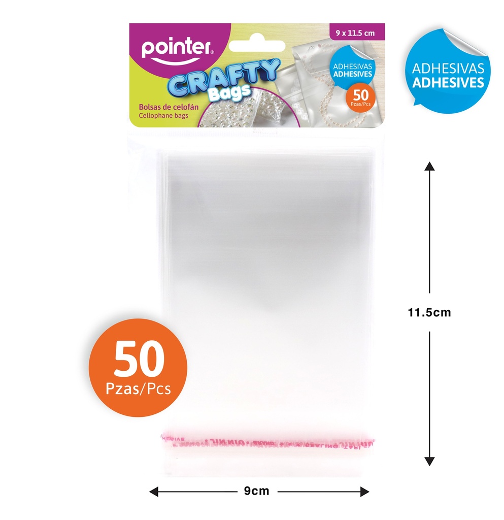 BOLSAS DE CELOFAN ADHESIVAS x50PZAS - 9 x 11.5CM