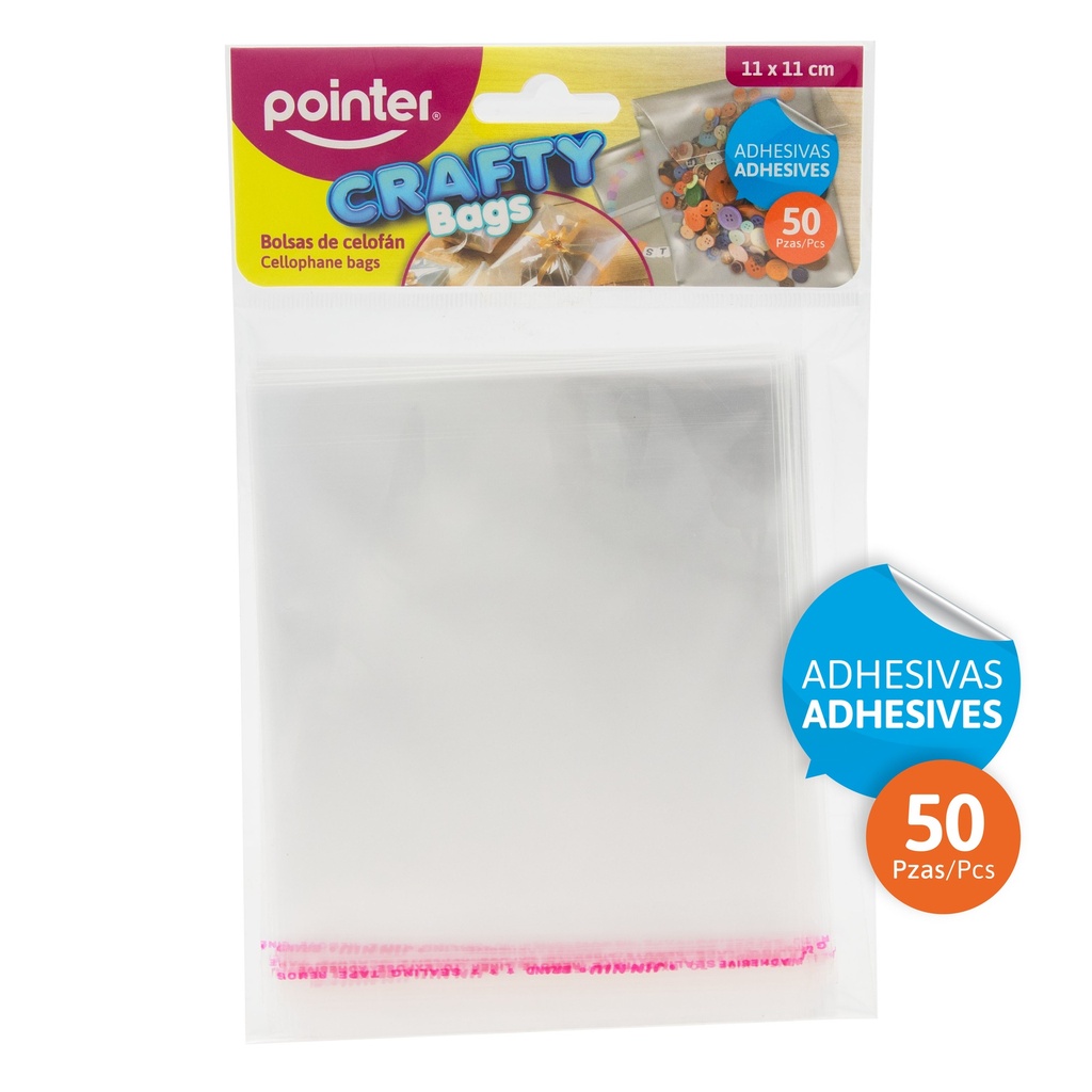 BOLSAS DE CELOFAN ADHESIVAS x50PZAS - 11 x 11CM