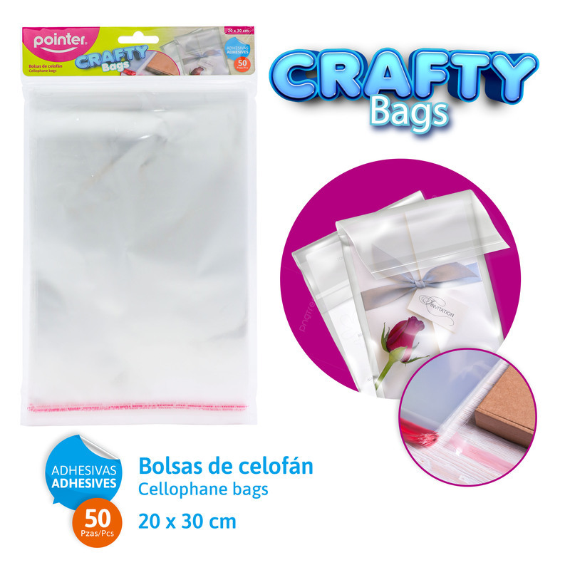 BOLSAS DE CELOFAN ADHESIVAS x50PZAS - 20 x 30CM