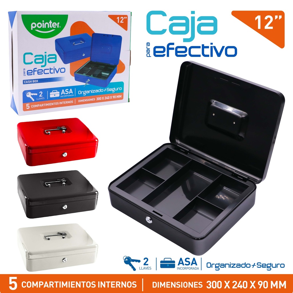 CAJA METALICA DE SEGURIDAD PARA EFECTIVO - 12" / 30x24x9Cm