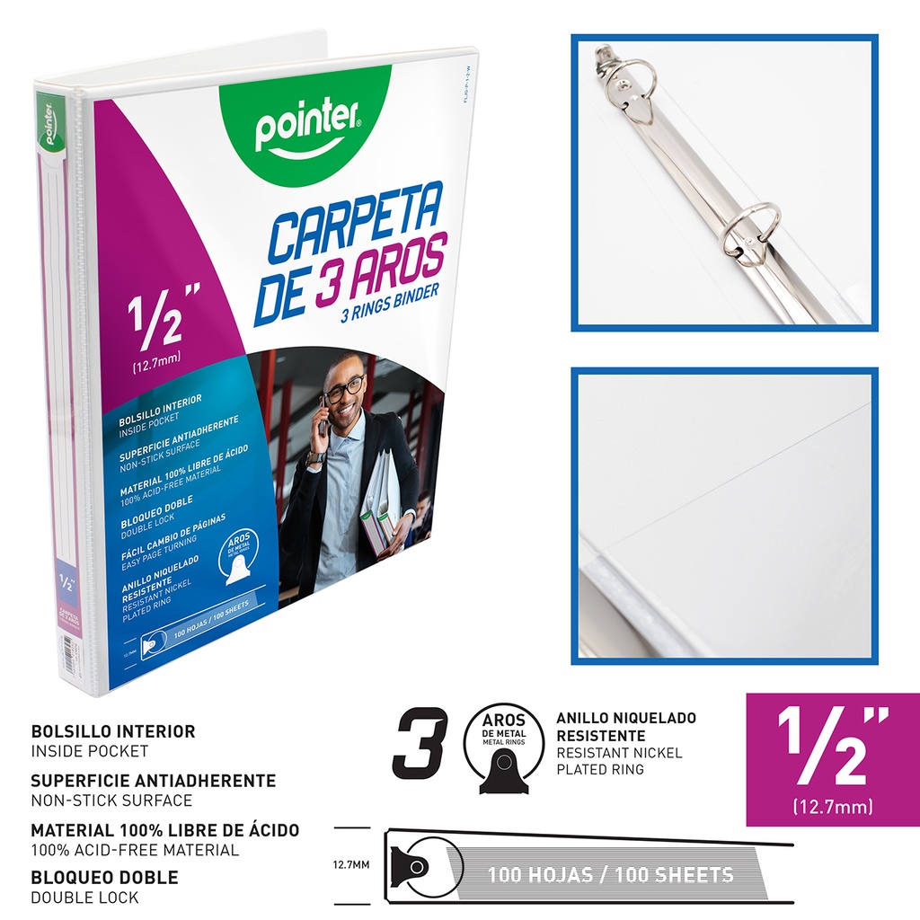 CARPETA 3 AROS 1/2" - BLANCA