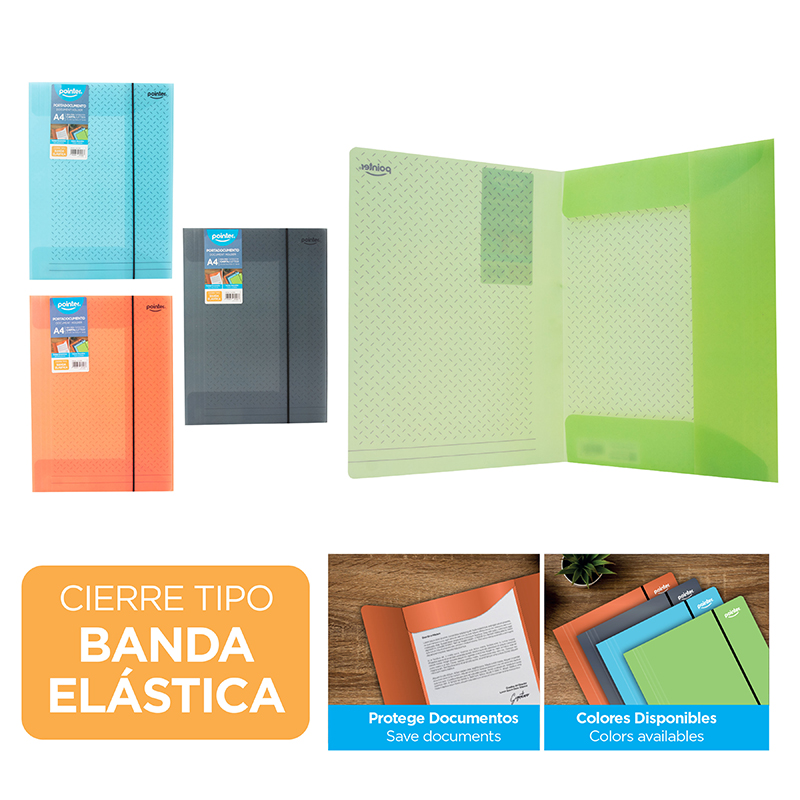 CARPETA PLASTICA PORTADOCUMENTOS CIERRE BANDA ELÁSTICA - CARTA/A4 21x29,7Cm