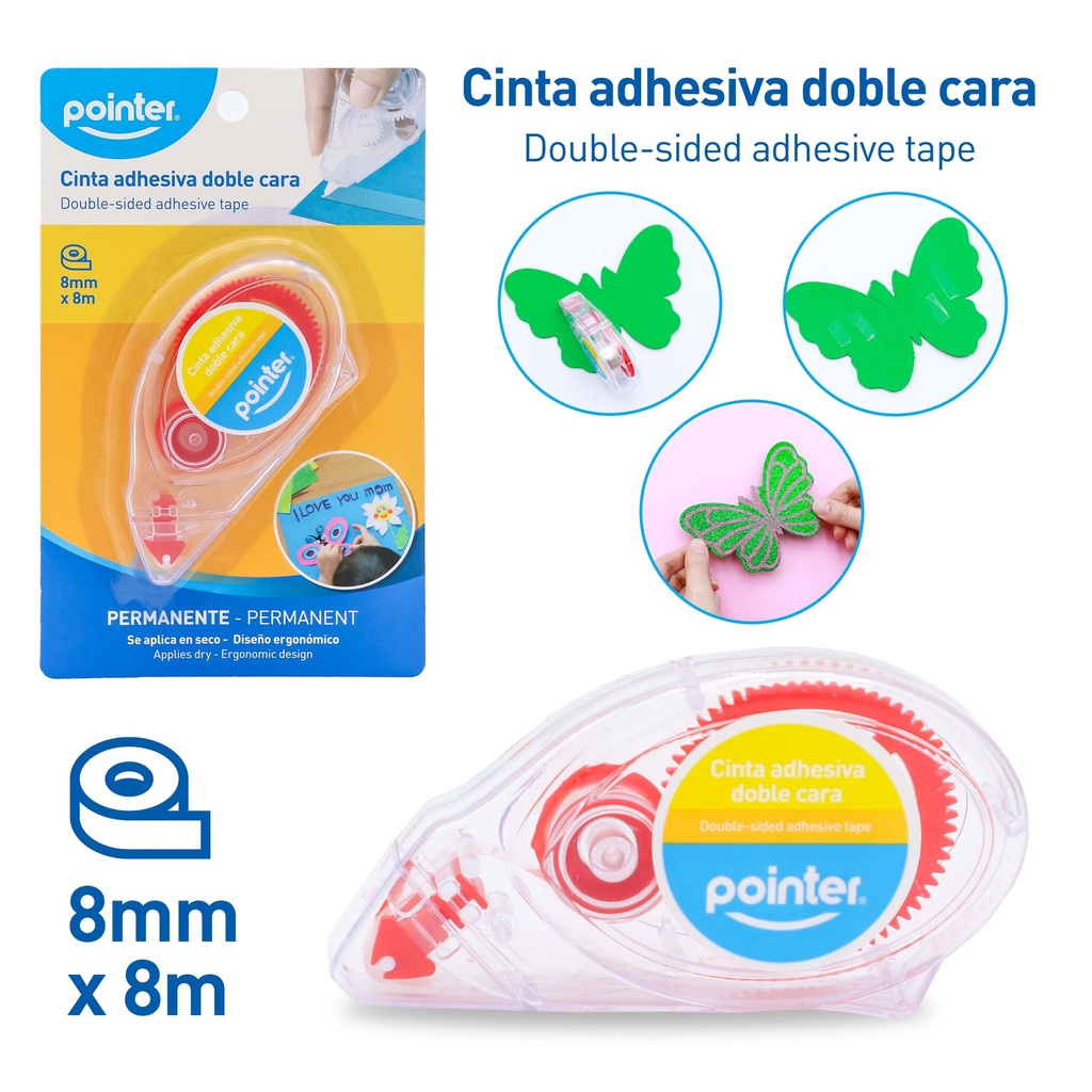 CINTA ADHESIVA DOBLE FAZ TRANSPARENTE - 8MM x8M