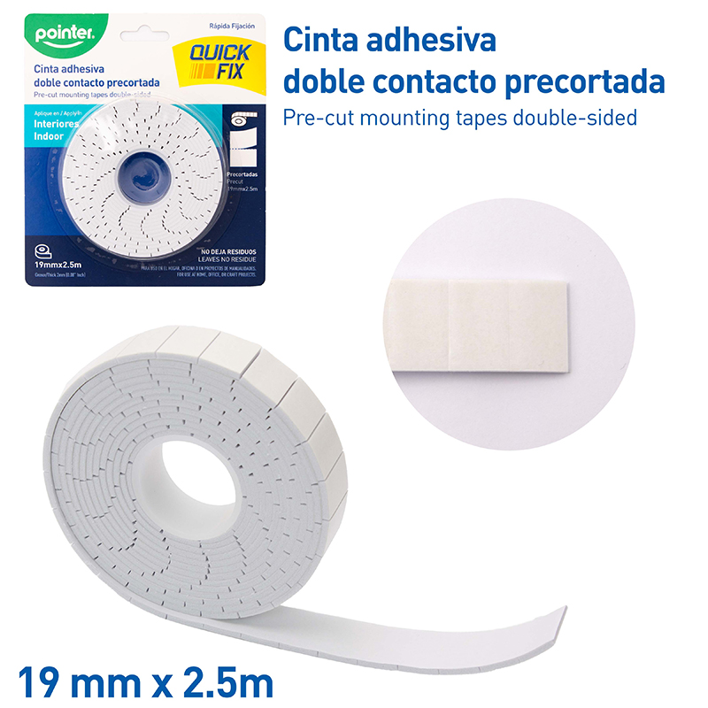 CINTA ADHESIVA DOBLE FAZ PRECORTADA - 19MM x2.5M