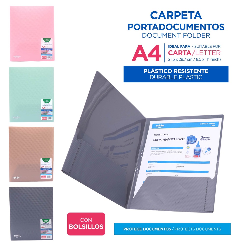 CARPETA PORTADOCUMENTOS CON BOLSILLOS A4