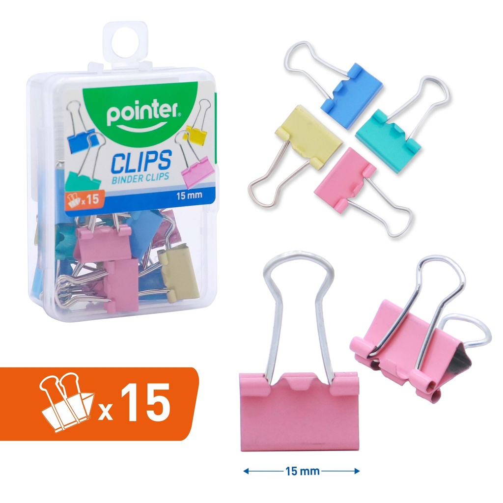 CLIP SUJETA PAPEL DE COLORES 15mm x 15 PZAS
